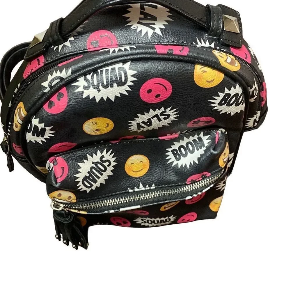 Backpack Emoji Slay Boom Squad Small Bag Black and Multicolor School Work Fun